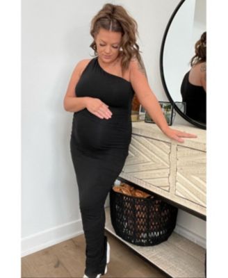 Black Ruched One Shoulder Maternity Dress