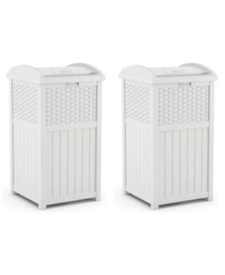 Wicker Resin Outdoor Hideaway Trash Can Bin with Latching Lid (2 Pack)