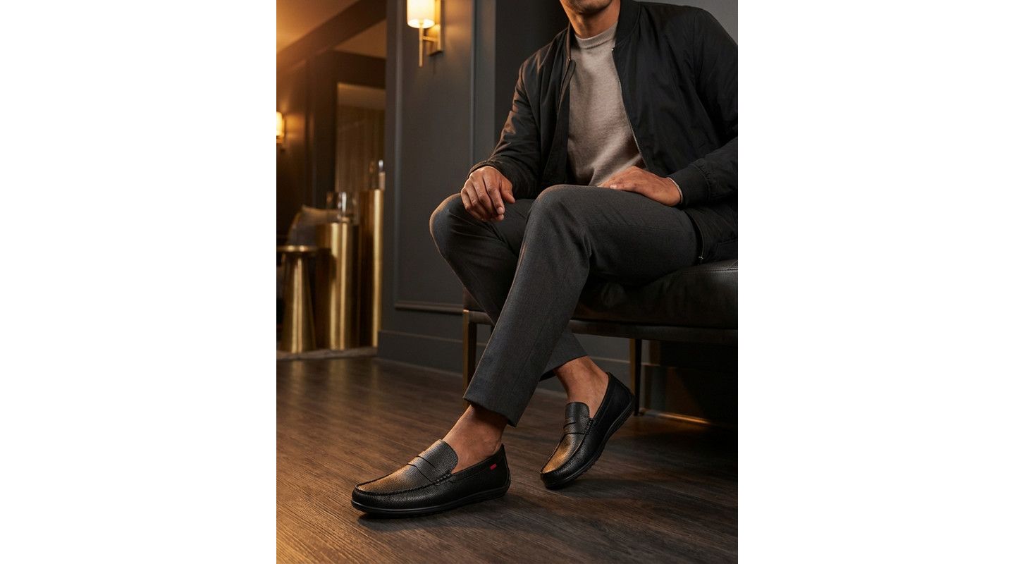 Мужские туфли Marc Joseph New York John Street Hands-Free Slip On Technology Penny, цвет: Чёрный кожаный, вариант 1 — фото 2