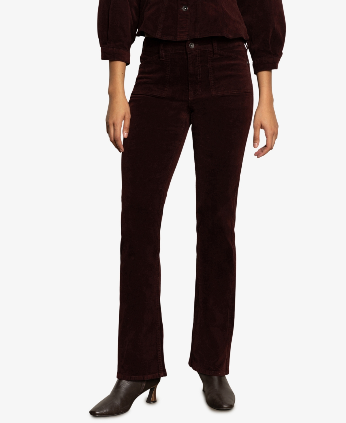 Sanctuary Women's Velveteen Brook Bootcut Stretch Pants In Burgundy