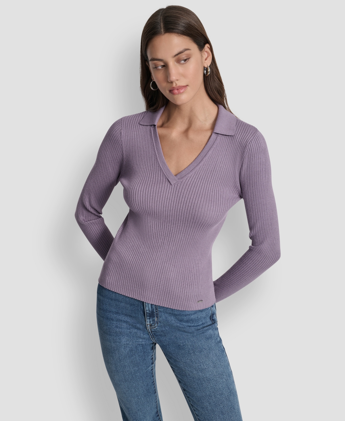 Dkny Jeans Women's Ribbed Long Sleeve Sweater In Purple