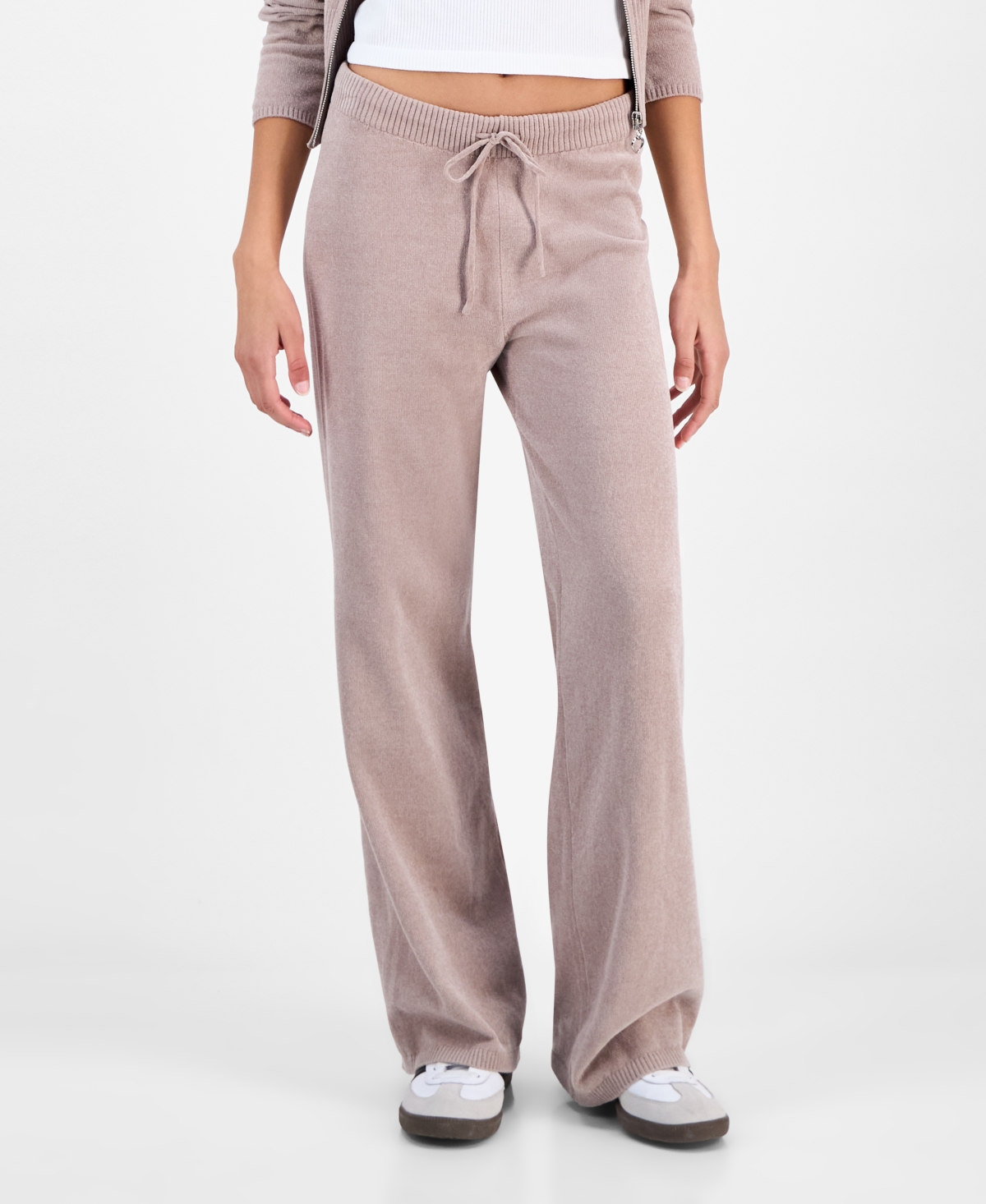 Hippie Rose Juniors' Chenille Wide-leg Knit Pants In Pink