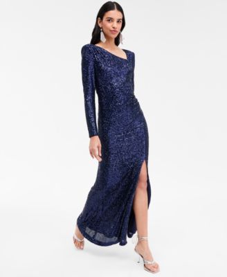 Women's Sequined Asymmetric-Neck Side-Slit Gown
