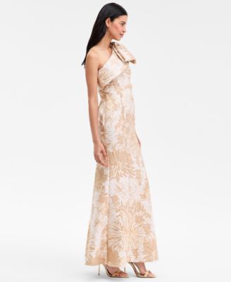 Women's Jacquard Bow-Trim One-Shoulder Gown