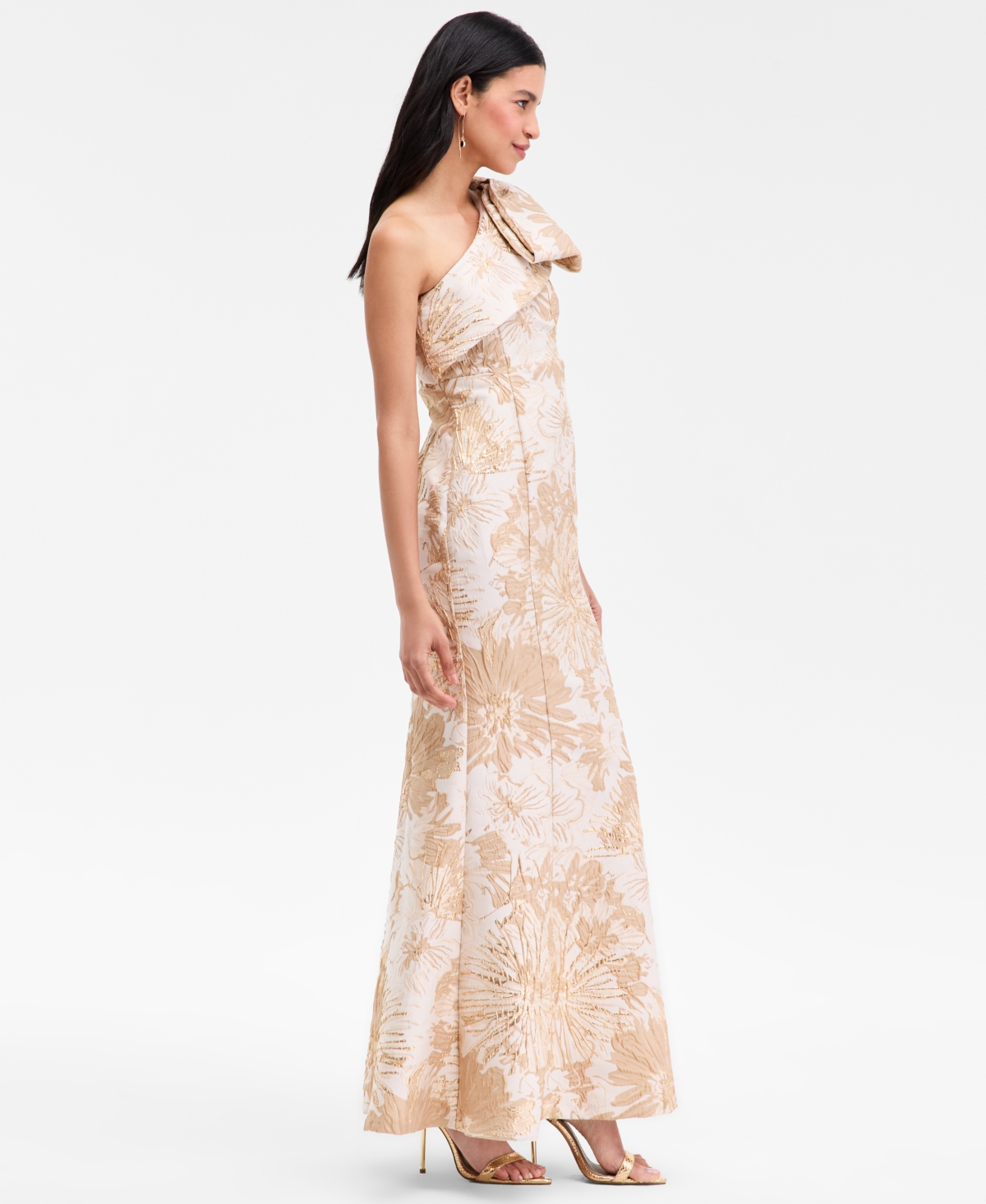 Donna Karan Women's Jacquard Bow-trim One-shoulder Gown In Multi