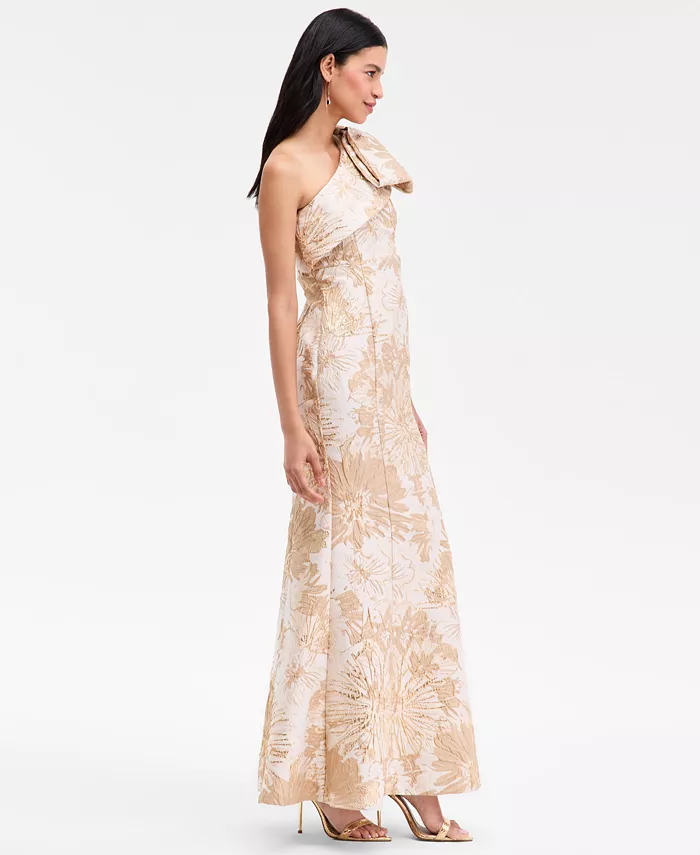 Women's Jacquard Bow-Trim One-Shoulder Gown - thumbnail 4