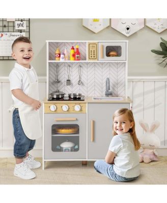 Kids Kitchen Playset with Lights Sounds Microwave Stoves Oven Cooking Accessories