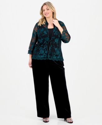 Plus Size Embroidered 3/4-Sleeve Jacket & Sleeveless Top