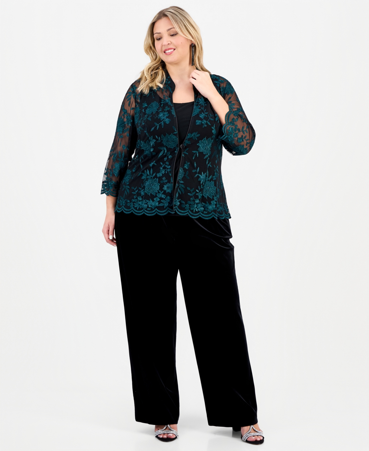 Alex Evenings Plus Embroidered 3/4-Sleeve Jacket & Sleeveless Top