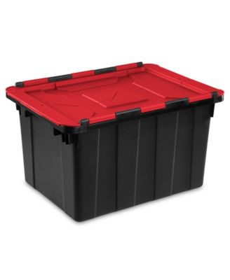 12 Gallon Hinged Lid Industrial Tote, Stackable Storage Bin, 6 Pack