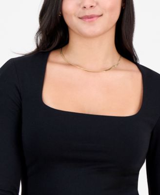 Juniors' Square-Neck Long-Sleeve Knit Top