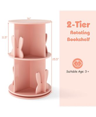 Kids Rotating Bookshelf 2 Tier Freestanding 360° Revolving Display Storage Rack Pink