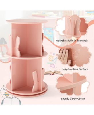 Kids Rotating Bookshelf 2 Tier Freestanding 360° Revolving Display Storage Rack Pink