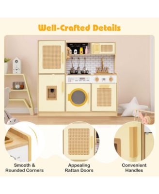 Wooden Kids Kitchen Playset Pretend Play Kitchen with Real Sounds Lights