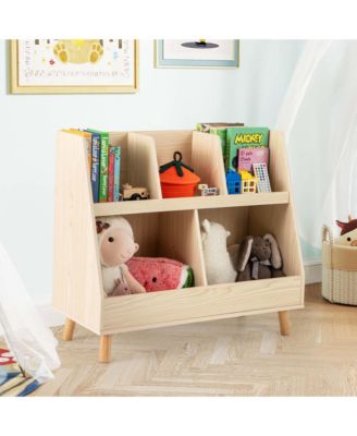 5-Cube Kids Bookshelf and Toy Organizer Wooden Storage Bookcase with Wood Legs