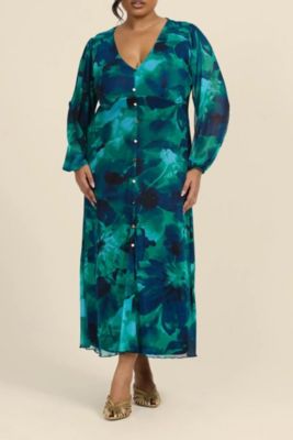 Women's Button Up Plisse Midi Dress