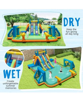 Inflatable Water Slide w/ 2 Long Slides Pool Climbing Walls 1100 W Blower