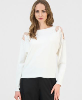 Women's Lace-Inset Dolman-Sleeve Sweater
