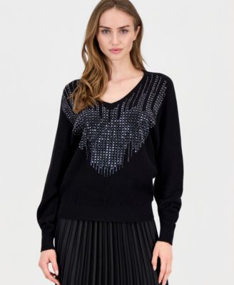 T Tahari - Women's Embellished Dolman-Sleeve Sweater