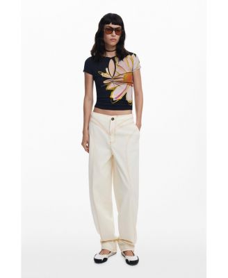 Women's Short-sleeve floral T-shirt with opening