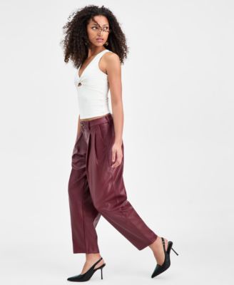 Women's Faux Leather Barrel-Leg Pants