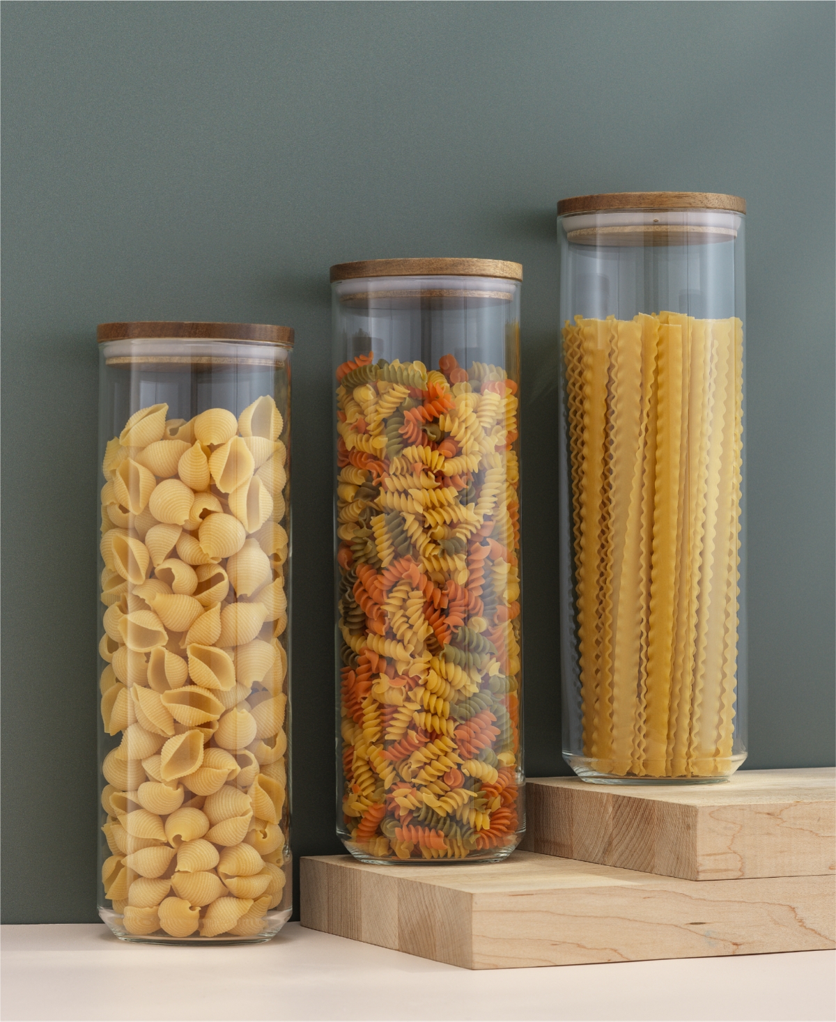 JoyJolt Holden Stackable Glass Storage Canister with Wood Lids, Set of 3