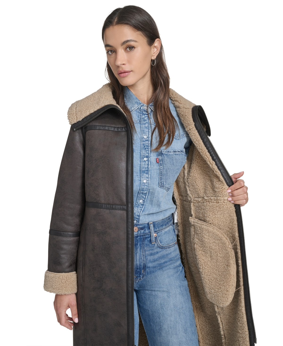 Levi's Women's Fx Shearling Funnel Coat In Multi