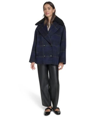 Women's Plaid Peacoat