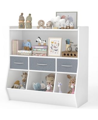 1 Pc MDF Non-Woven Fabric Rounded Edge 3-Drawer Open Cubbies Toy Storage Organizer