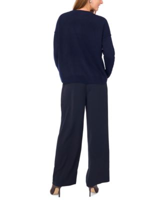 Women's Cozy Crewneck Star-Print Dropped-Shoulder Sweater