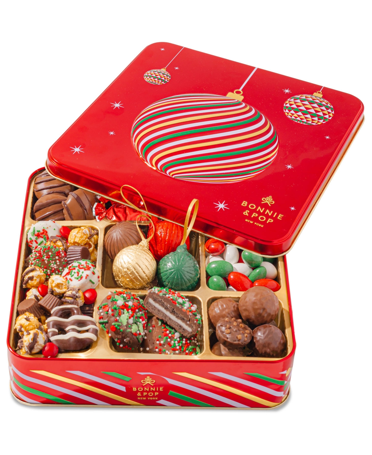 Bonnie & Pop Christmas Ornament Sweets Gift Tin, 6 Sections