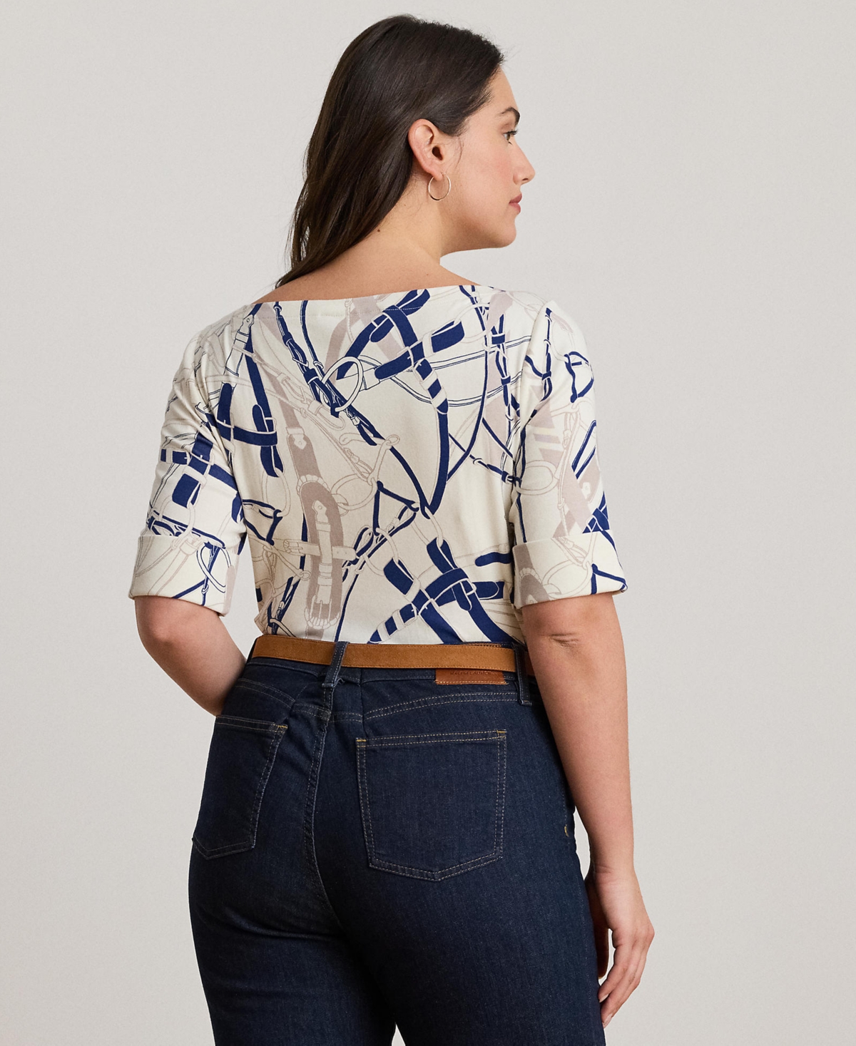 Ralph Lauren Belting-print Cotton Boatneck Tee In White