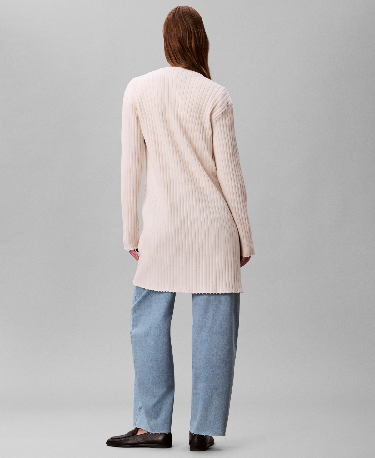 Calvin Klein Women's Long Sleeve Duster Cardigan Sweater In Gray