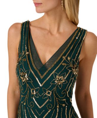 Women's Beaded V-Neck Sleeveless Mesh Dress