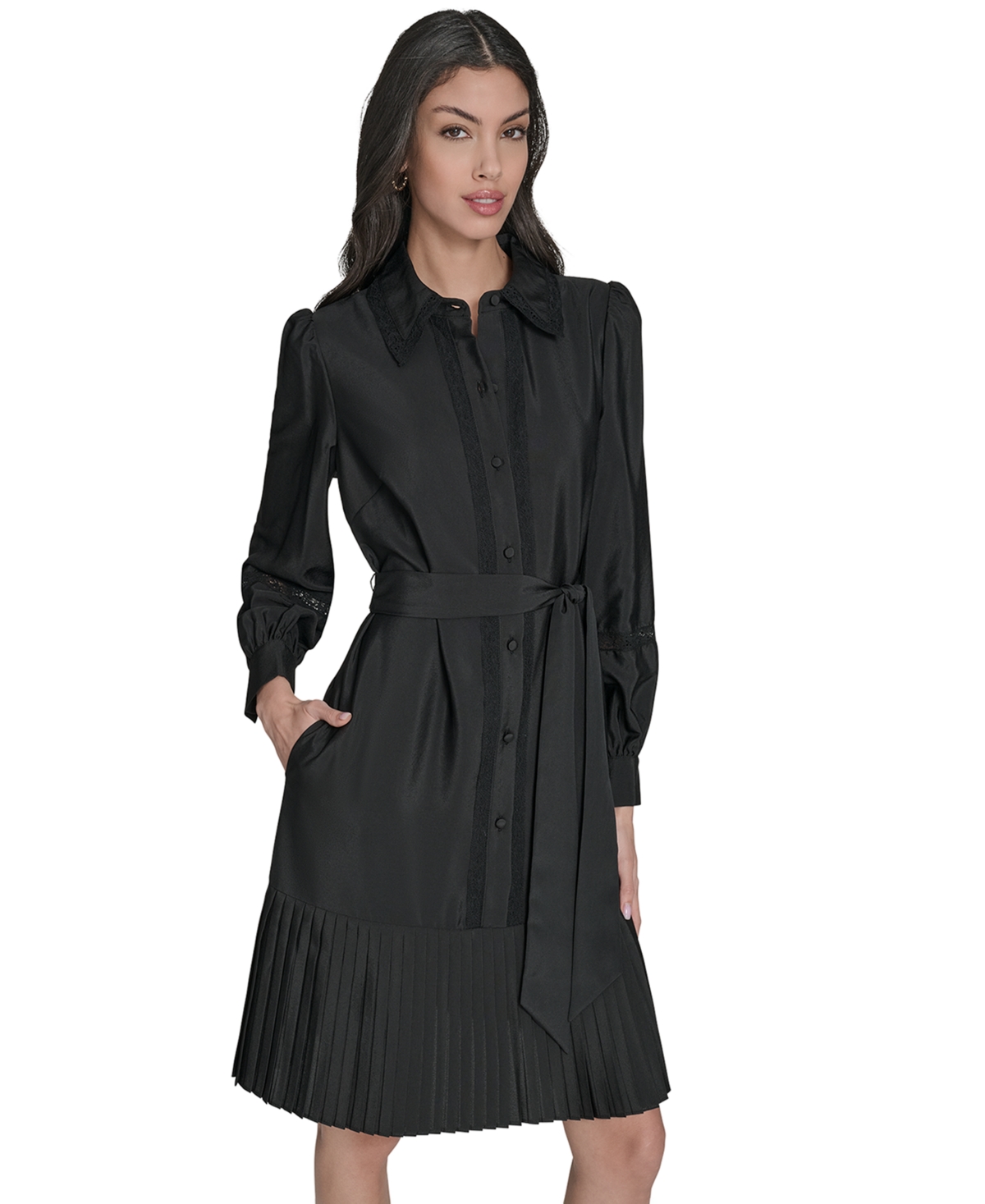 Eliza J Women's Pleated Shirt Dress In Black