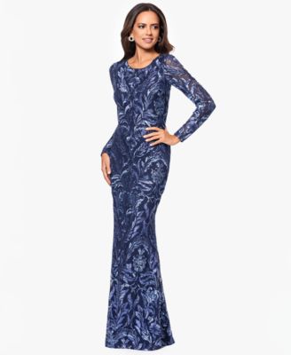 Petite Sequin Detail Crewneck Long Gown Dress