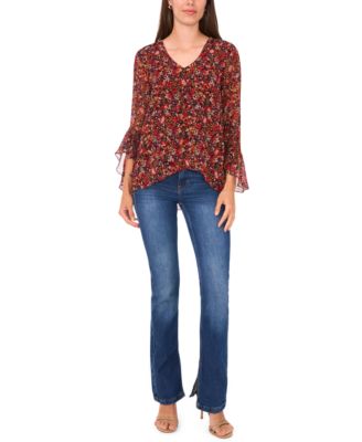 Women's Printed V-Neck 3/4-Sleeve Blouse