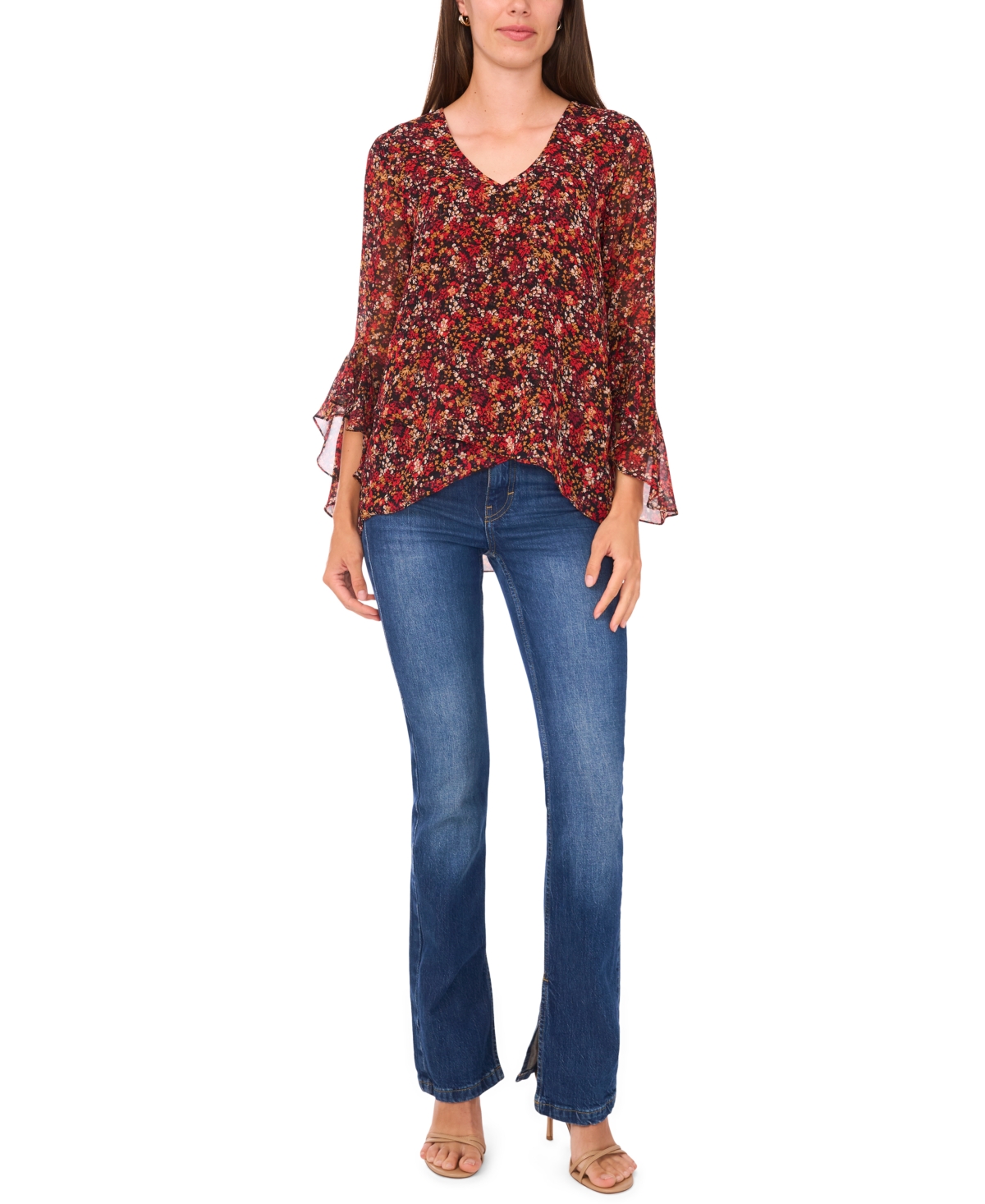 Sam & Jess Women's Printed V-neck Top In Brown