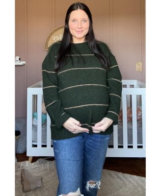 Olive Striped Drop Shoulder Maternity Sweater