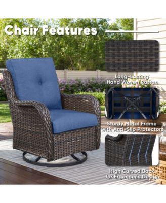 ArcLine Brown Wicker Swivel Glider Outdoor Rocking Chair with CushionGuard Blue Cushion (2-Pack)