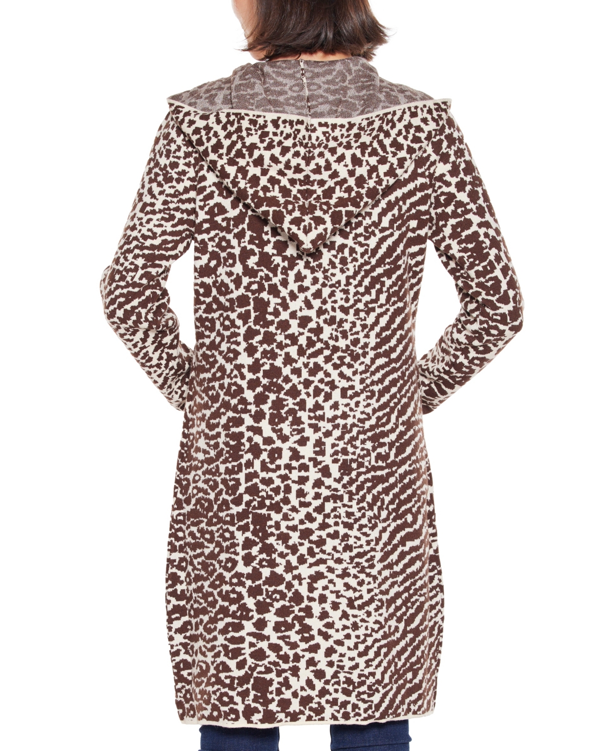 Belldini Plus Size Urban Safari Hooded Coatigan Sweater In Animal Print