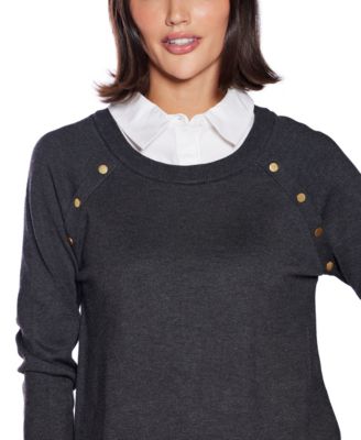  Women's Layered-Look Rivet-Trim Sweater