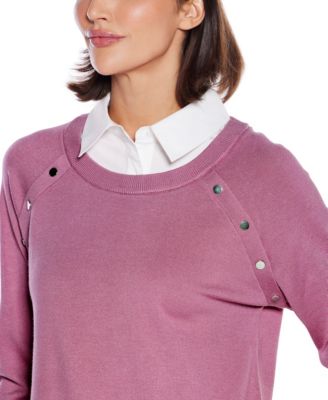  Women's Layered-Look Rivet-Trim Sweater