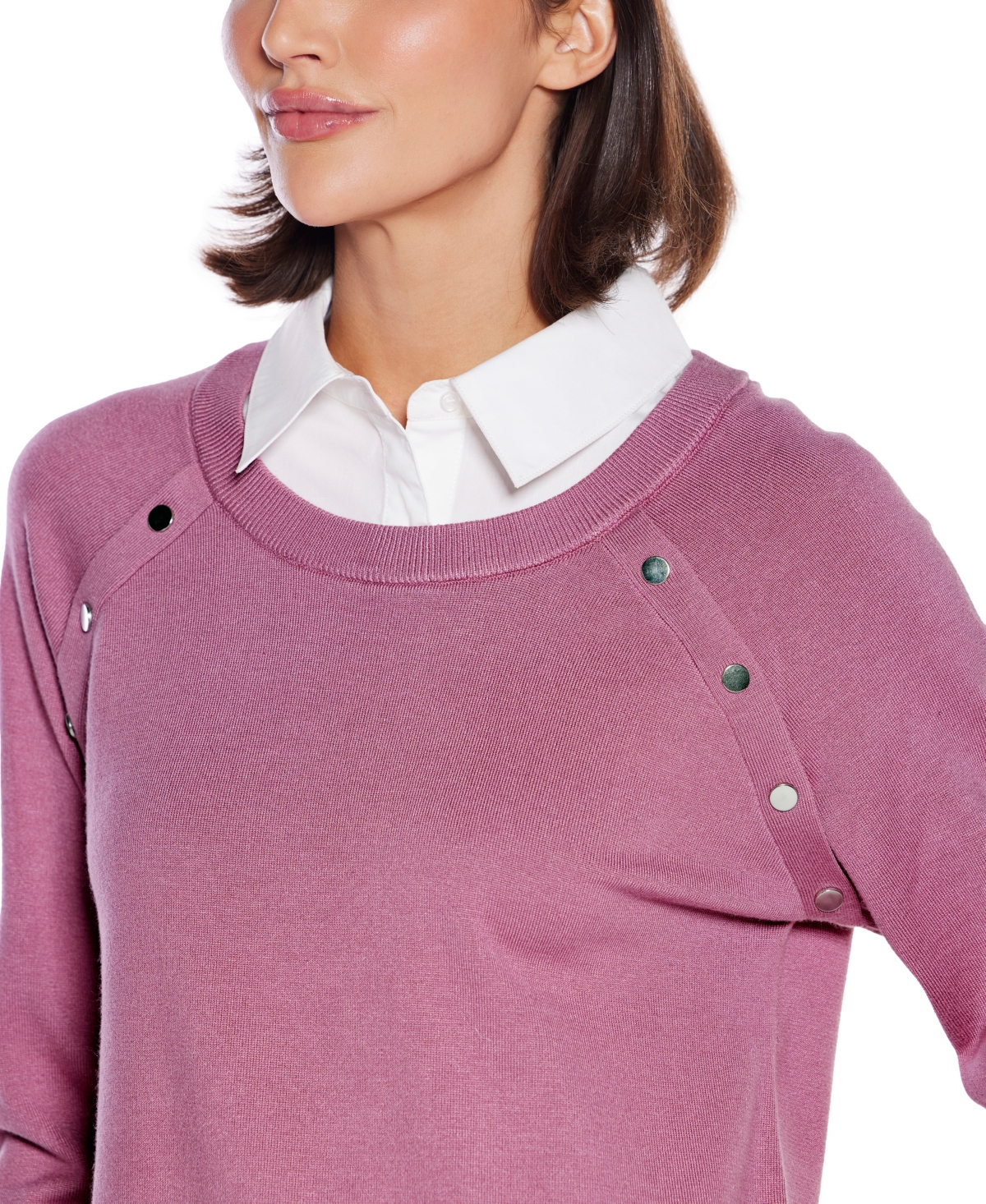 Belldini Women's Layered-look Rivet-trim Sweater In Pink