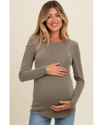 Maternity Charcoal Ribbed Scoop Neck Long Sleeve Top