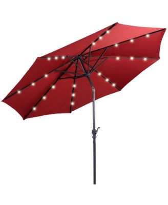 10 Ft Patio Table Market Umbrella w/ 24 Solar LED Lights & Heavy-duty Base