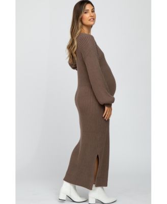 Women's Mauve Side Slit Maternity Maxi Sweater Dress