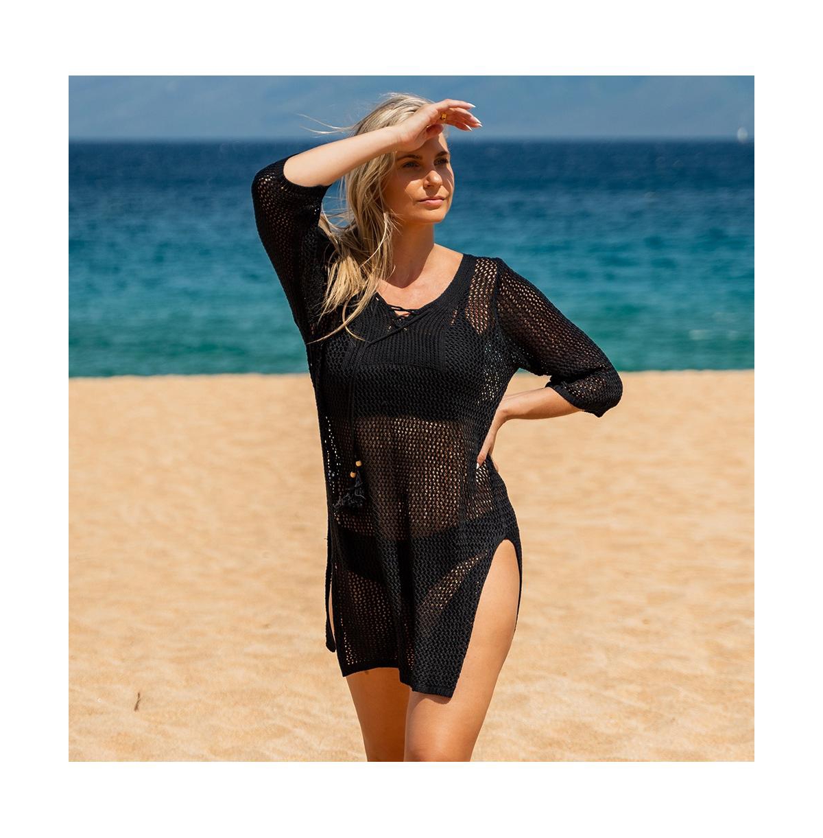 Calypsa Women's Plus Crochet Beach Cover Up Dress