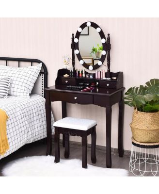 Oval Mirror Vanity Set  with 10 LED Dimmable Bulbs and 3 Drawers