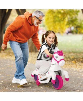 12V Kids Ride on Unicorn Toy with Training Wheels Music One-button Start Horse Toy